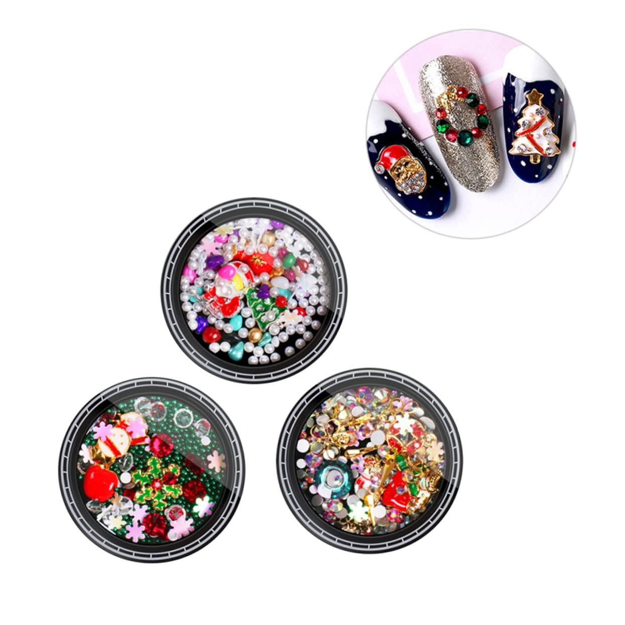 Блестки для ногтей Рождественские FRCOLOR 6 наборов с рождественскими стразами для ногтей Рождественский снеговик, фото №5