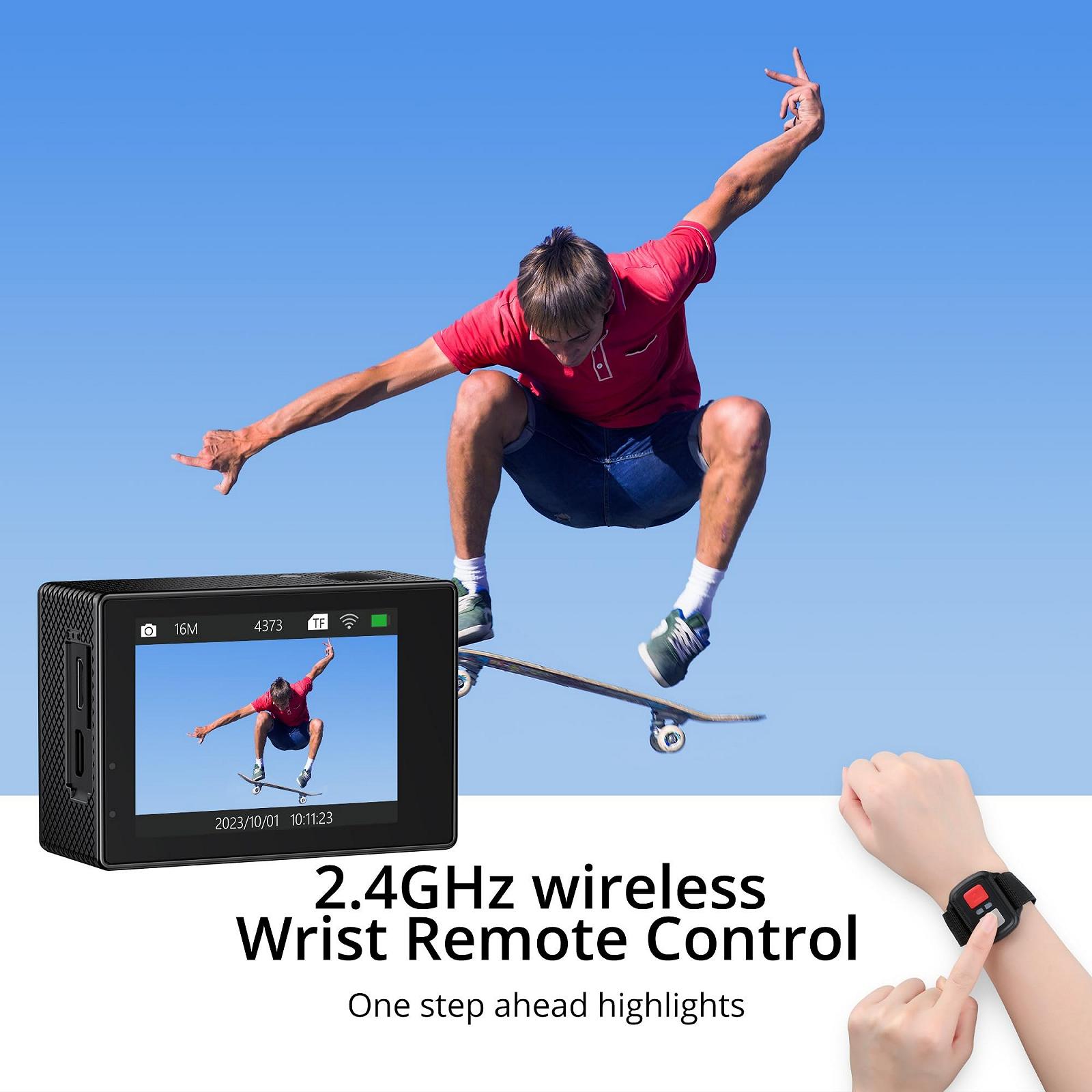 Екшн-камера Dragon Touch 4K30FPS 20MP WiFi 170° з широким кутом огляду, 2-дюймовим екраном Ultra HD, 4-кратним зумом, пультом дистанційного керування 2.4G, набором кріпильних приладів і 2 батареями 1050 мАг Vision 3, фото №5
