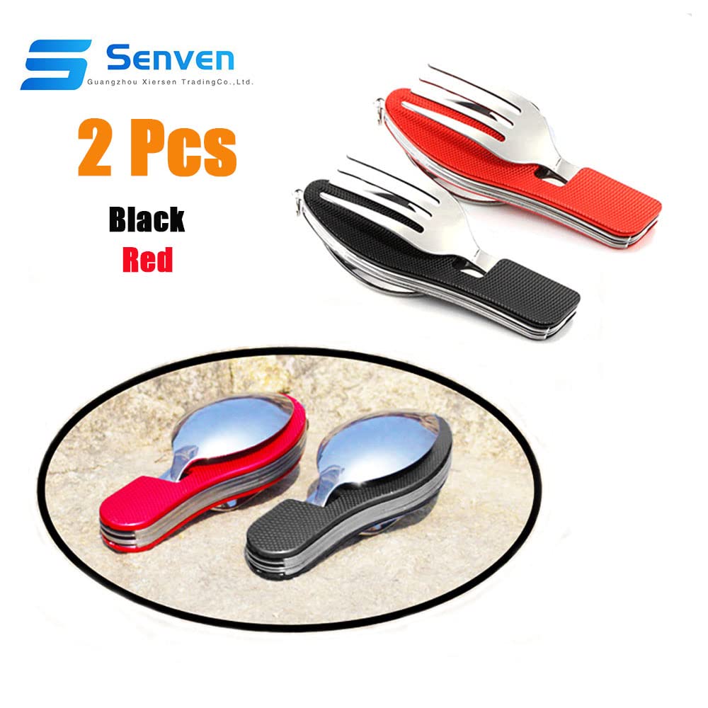 Набір столових приборів Senvenelec 4-в-1 Camping Equipment із нержавіючої сталі Червоний Чорний, фото №2