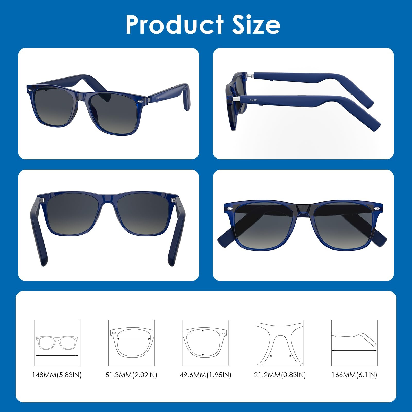 Розумні окуляри, поляризовані сонцезахисні , Bluetooth окуляри для музики, батарея 10 годин для чоловіків/жінок, фото №6