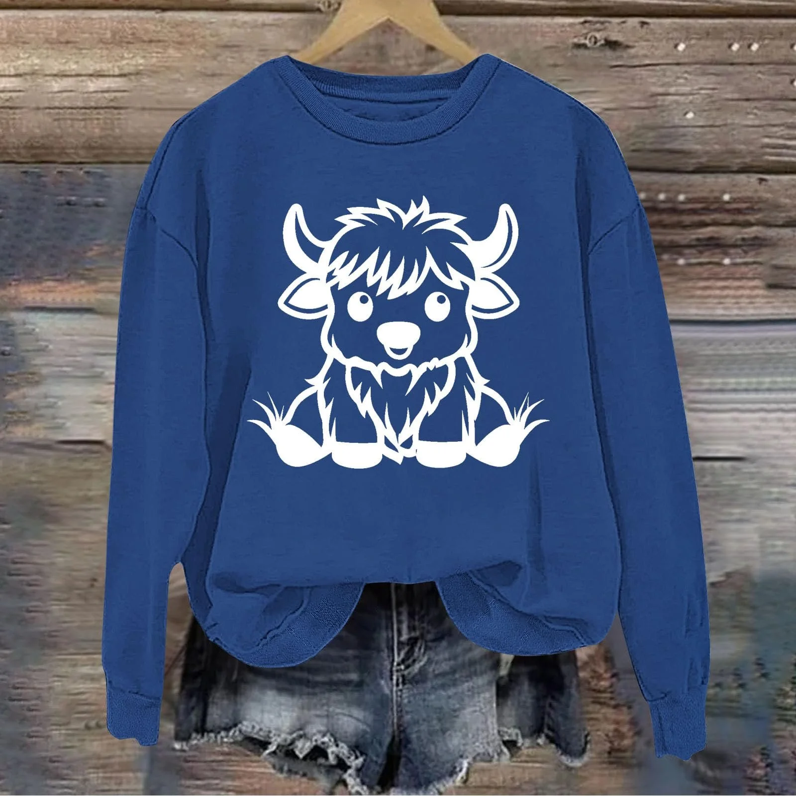 Женский Пуловер Komiseup Basic Круглый вырез Длинный рукав Винтажный Коровий мотив Свитшот Спортивный Длинный рукав Без капюшона Свободный Повседневный Пуловер Праздничные Животные мотивы Спортивная рубашка для подростков Девочек Streetwear 12, фото №2