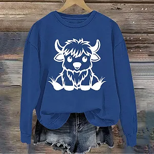 Женский Пуловер Komiseup Basic Круглый вырез Длинный рукав Винтажный Коровий мотив Свитшот Спортивный Длинный рукав Без капюшона Свободный Повседневный Пуловер Праздничные Животные мотивы Спортивная рубашка для подростков Девочек Streetwear 12 synthetic.ua - Фото 1