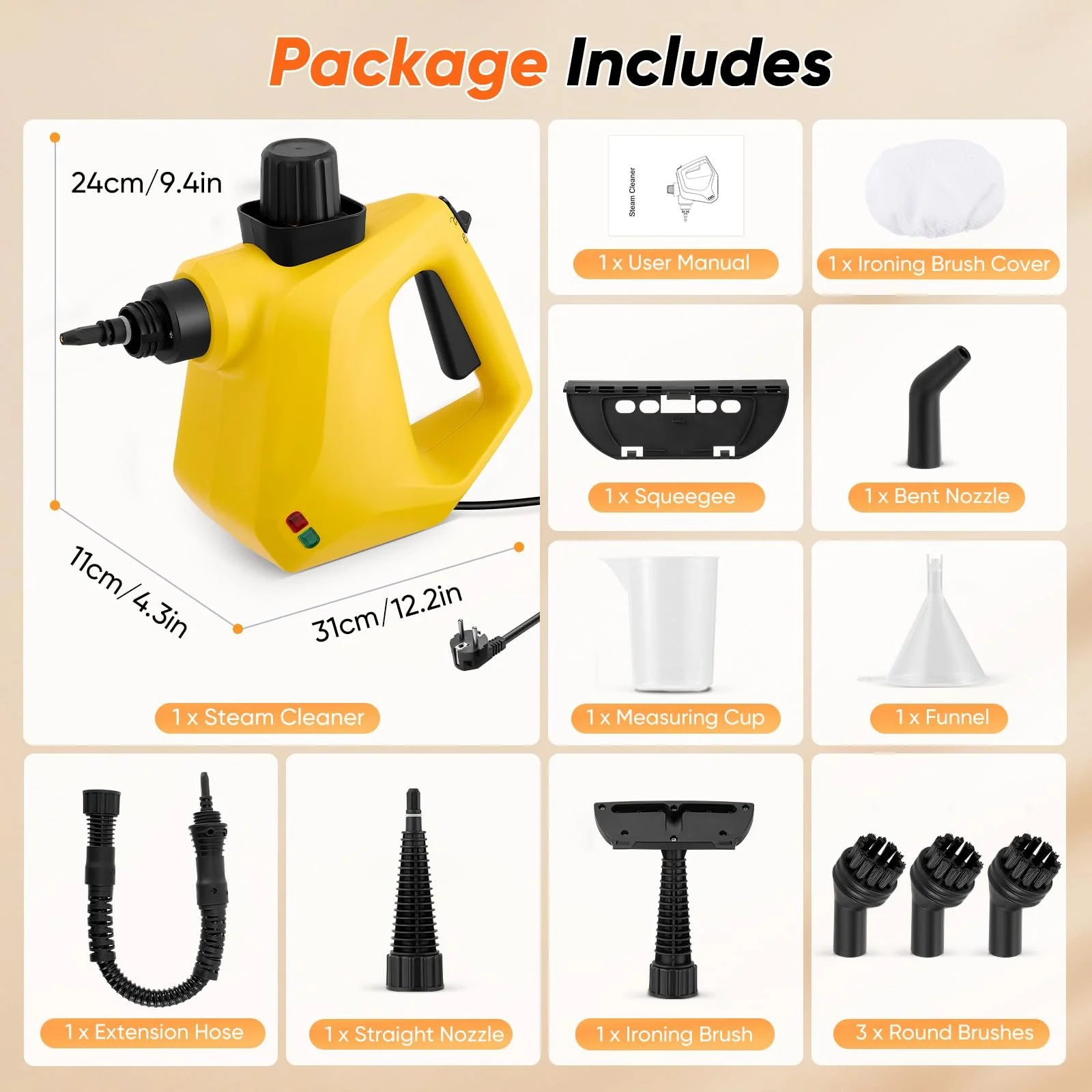 Пароочисник ручний портативний 10 аксесуарів 1000 W, фото №8