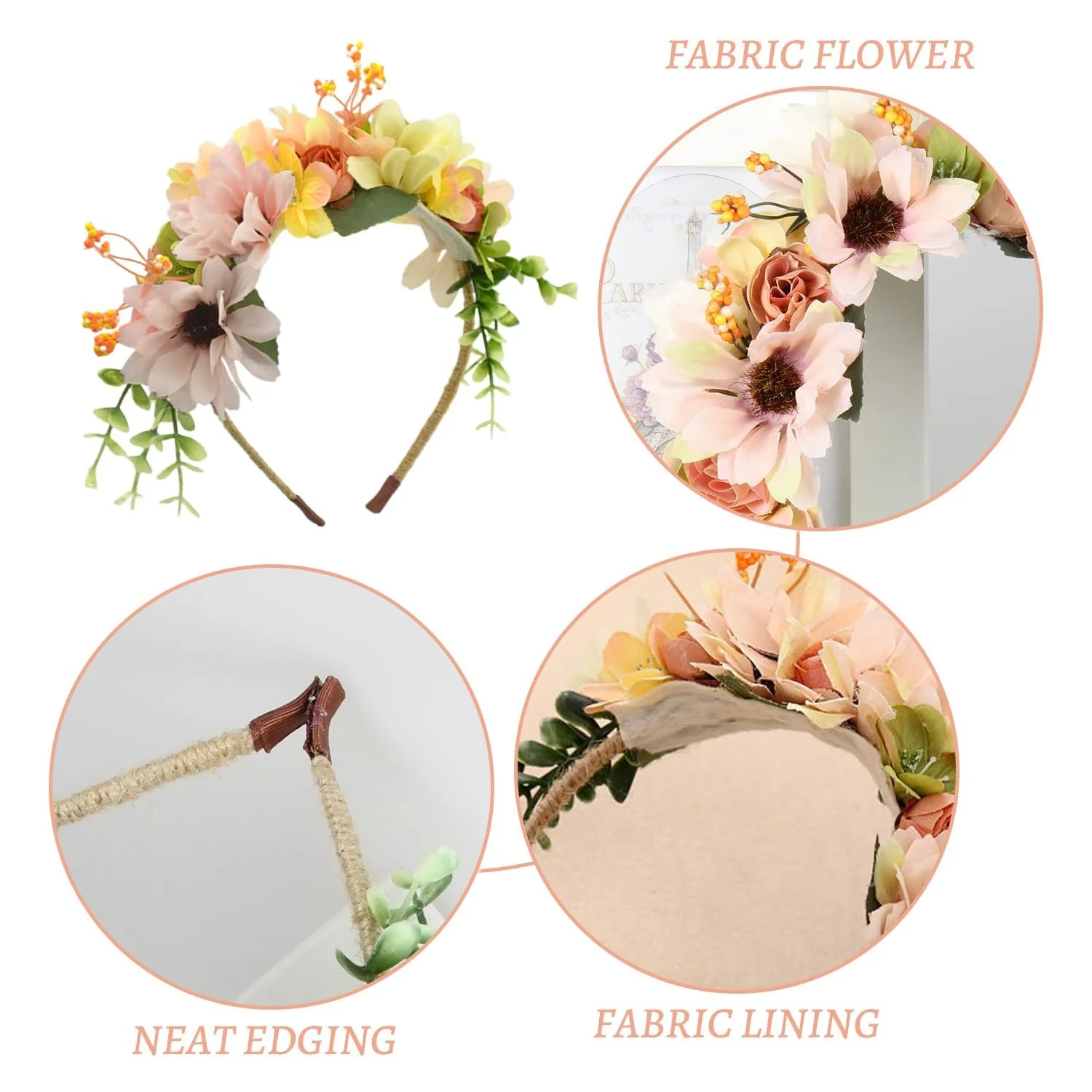 Обруч Квітка Elees Квітка Штучна Помаранчевий, фото №3