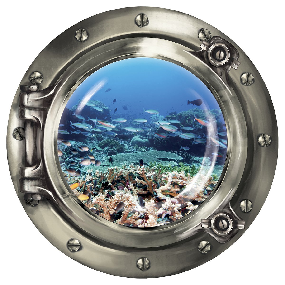 Наклейка на стіну Wandkings Porthole Underwater World Living Reef 30 x 30 см Silver, фото №1 Наклейка на стіну Wandkings Porthole Underwater World Living Reef 30 x 30 см Silver, фото №1