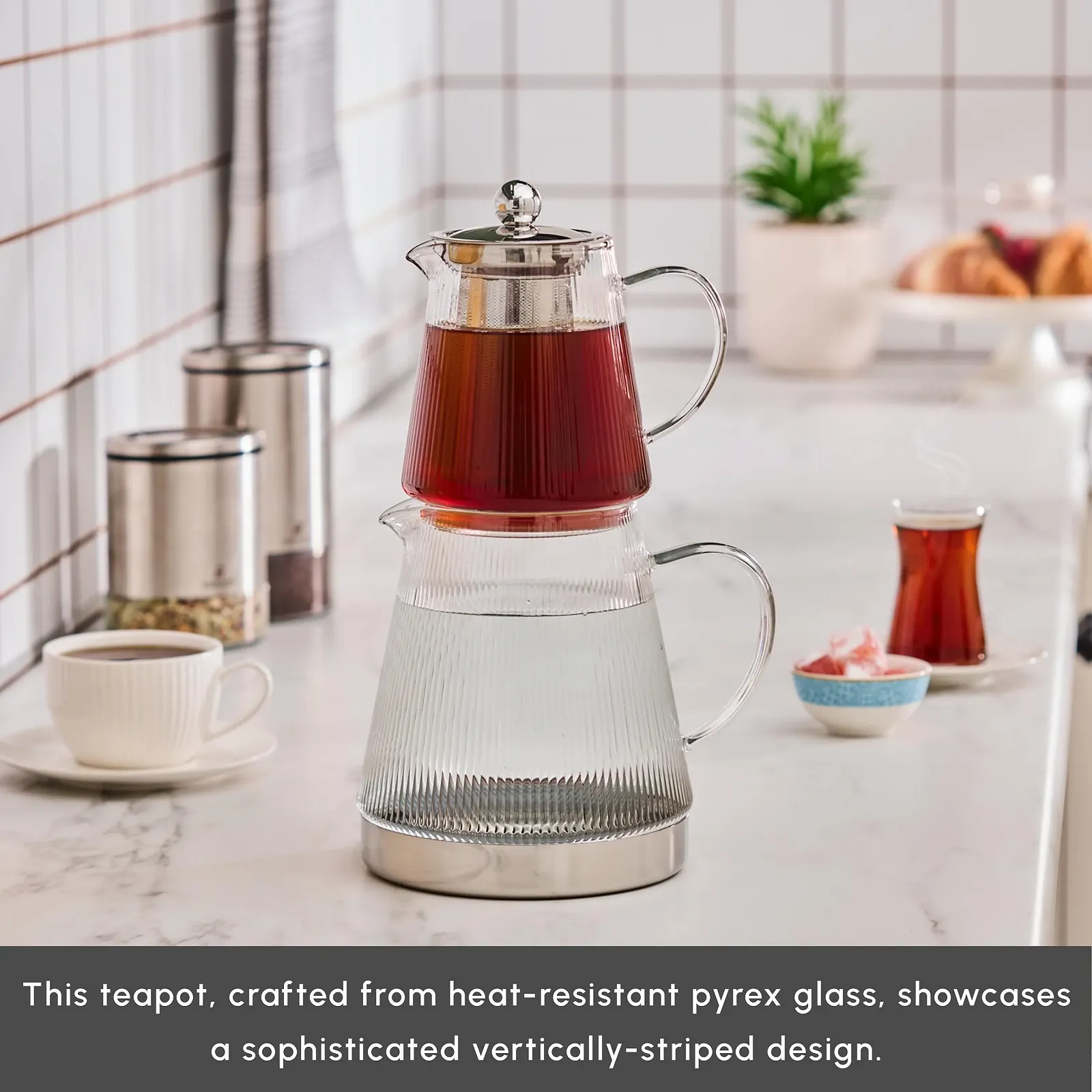 Чайник-заварник Karaca Keops Боросилікатне скло 1,5 л та Скляний, фото №2