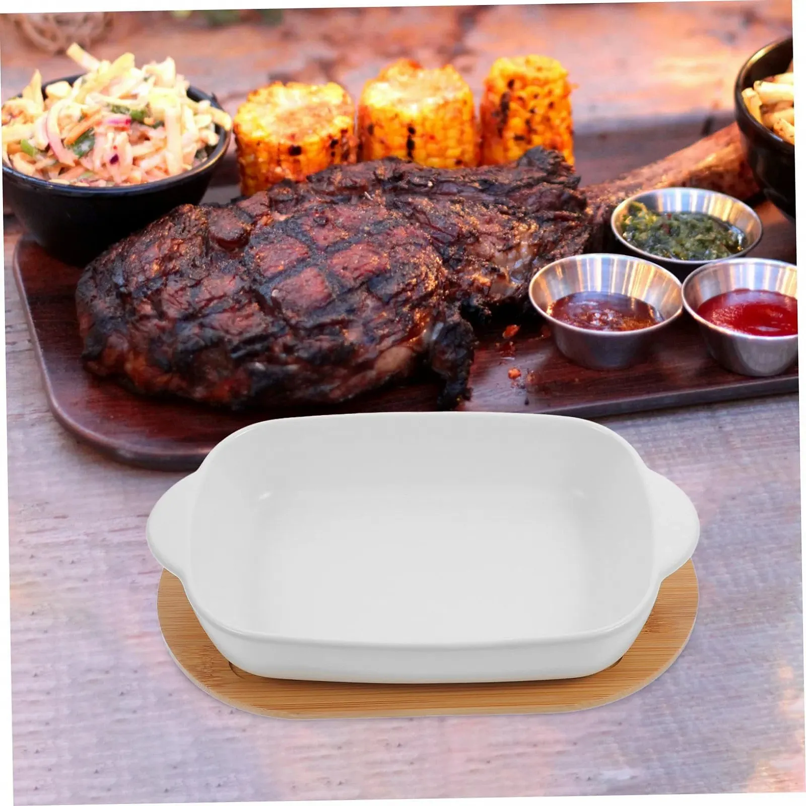 Форма для запекания Cabilock Прямоугольная керамическая с деревянным основанием маленькая термостойкая, фото №7