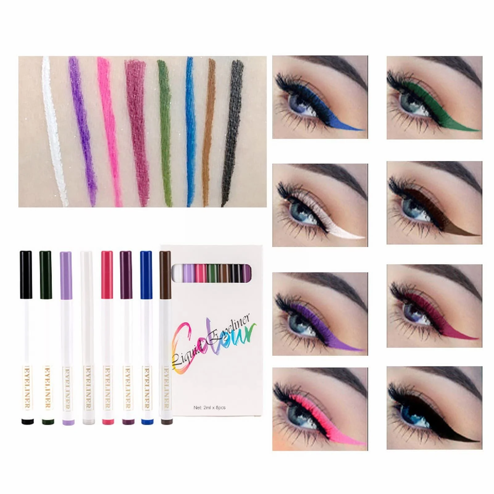 Набір підводок для очей 8 кольорів, швидковисихаючий, водостійка, довготривалий, 16 мл, фото №4 Набір підводок для очей 8 кольорів, швидковисихаючий, водостійка, довготривалий, 16 мл, фото №4