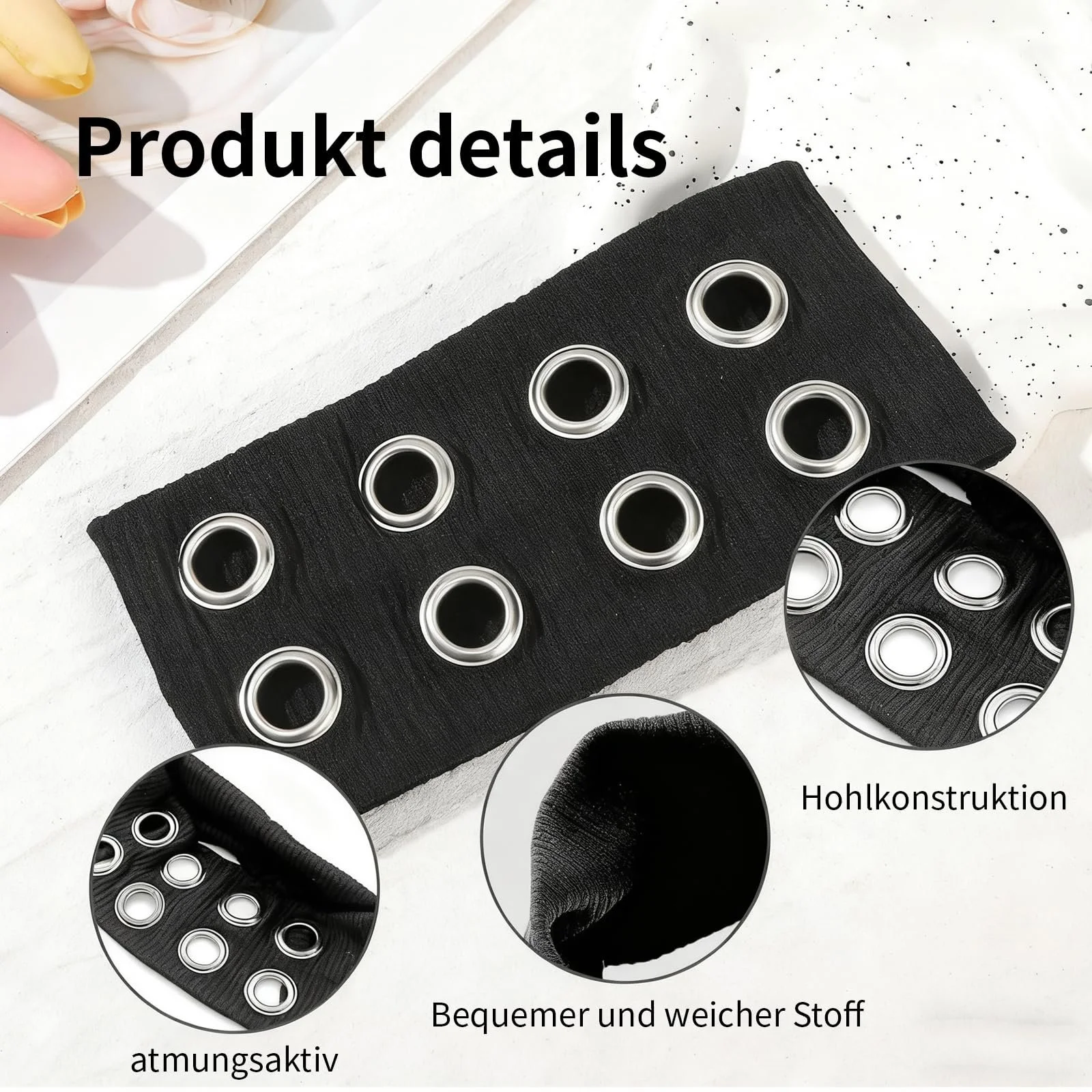 Пов'язка на голову Y2K Punk з порожнистими люверсами Чорний, фото №3