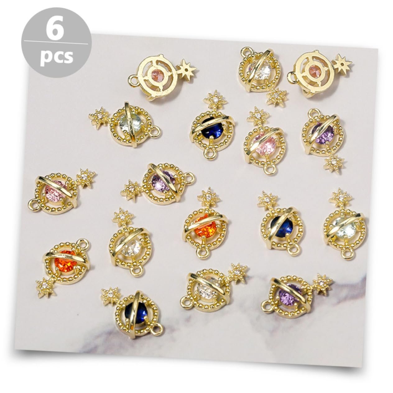 Украшение для ногтей Планета Zircon Планеты Модные украшения для ногтей Стразы для ногтей Блестки для ногтей Аксессуары для ногтей Ювелирные изделия для ногтей Стразы для маникюра Наклейки для ногтей Сплав, 6 шт., фото №6