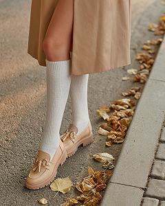 Теплые зимние белые гетры ниже колена с шерсти мериноса для девушки - Фото 1