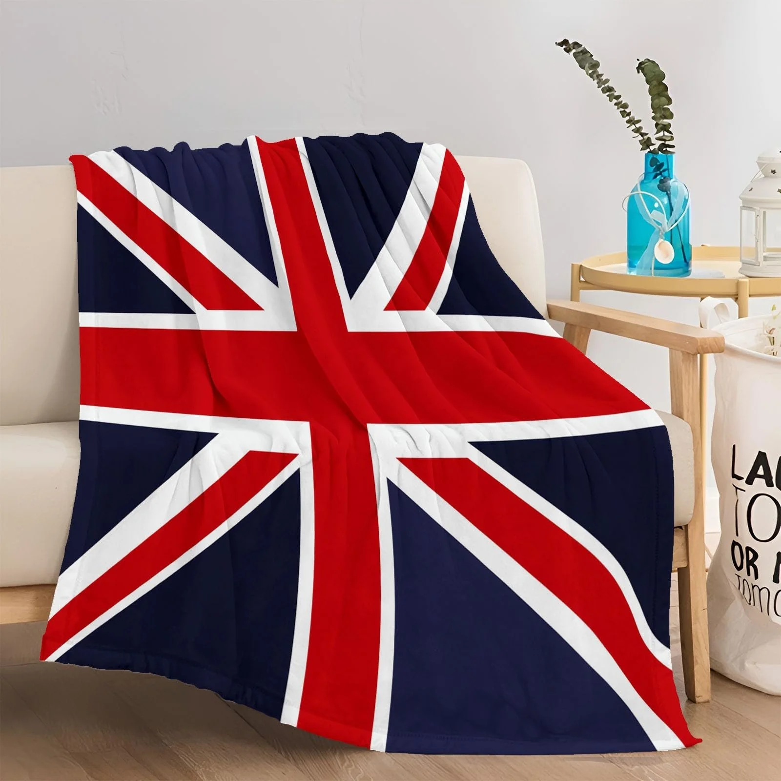 Покривало Флаг Великої Британії Проста М'яка Вовняна 150 x 200 см Блакитна та Червона, фото №2