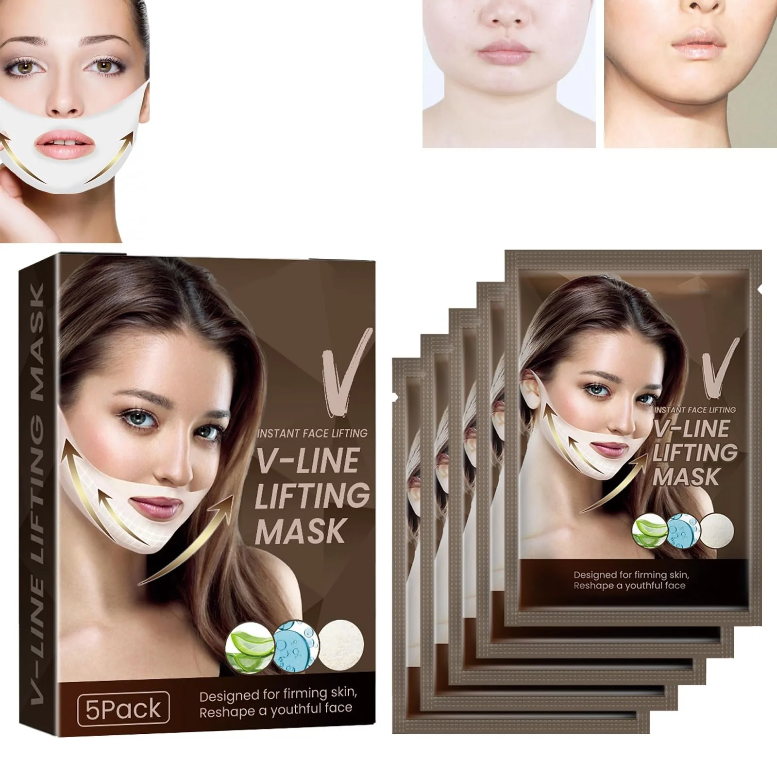 Маска для обличчя KOAHDE V Зволожуюча, Маска для обличчя для зменшення подвійного підборіддя, 5 штук, фото №1