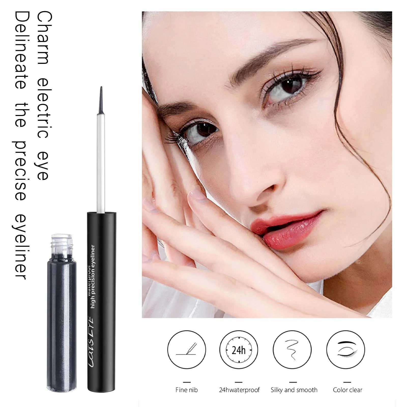 Жидкая Подводка для глаз с 6 цветами, тонкой кисточкой, водостойкая, устойчивая к поту, долговечная, быстросохнущая формула 1 мл, кисточка чистая, силикон (A,), фото №3