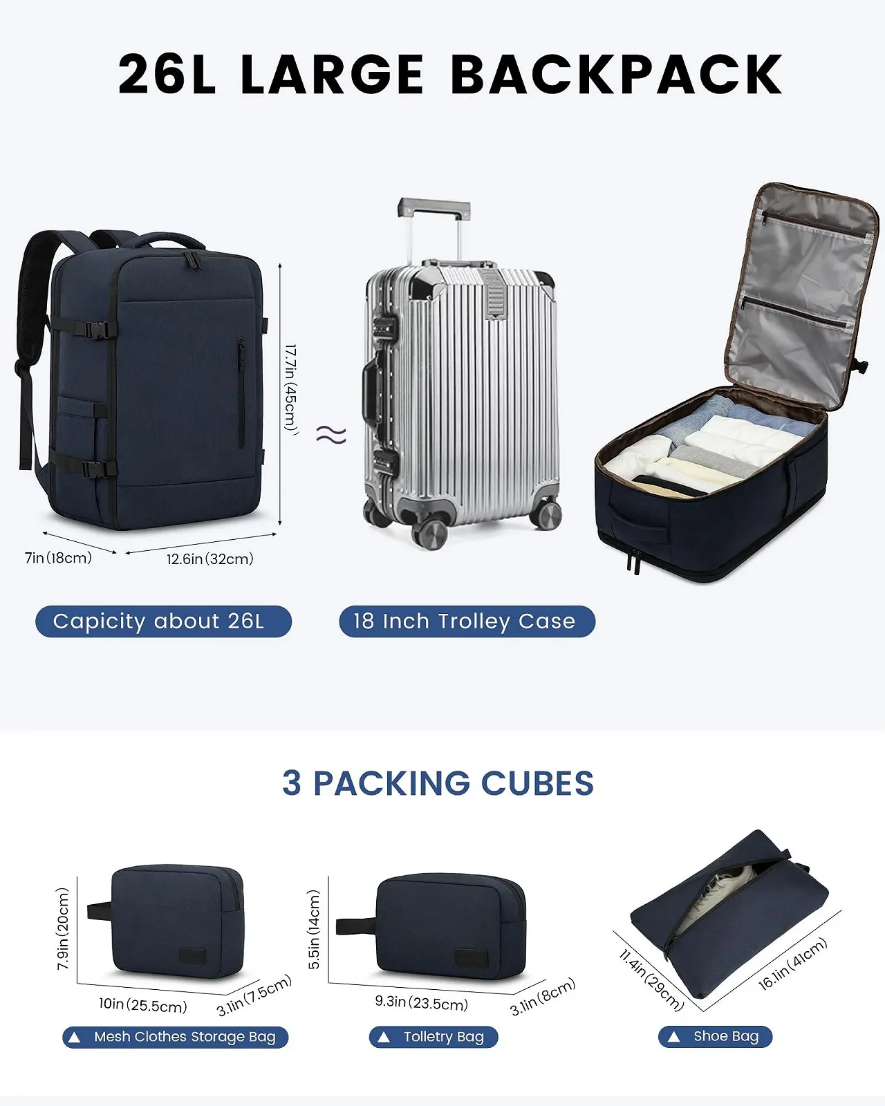 Рюкзак для подорожей LOVEVOOK Hand Luggage 15.6 Inch Darkblue, фото №4 Рюкзак для подорожей LOVEVOOK Hand Luggage 15.6 Inch Darkblue, фото №4