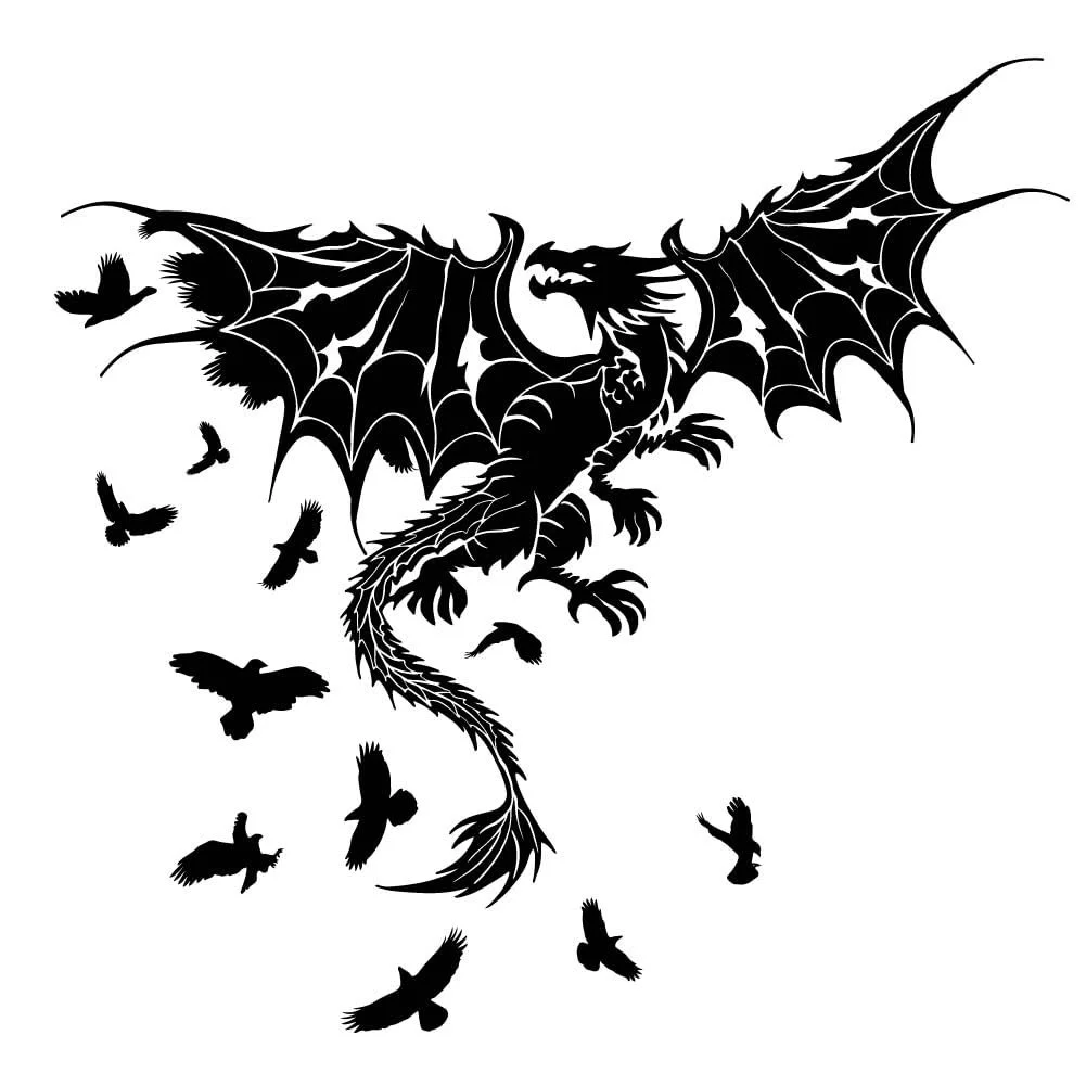 Наклейка на стіну SUPERDANT Дракони та птахи Вінілова Чорна, фото №3