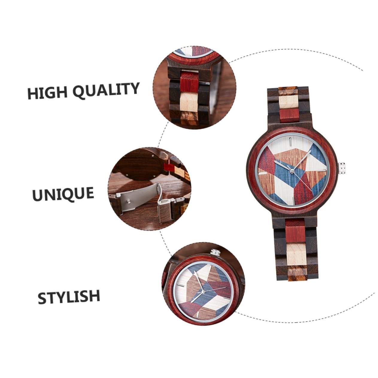 Деревянные часы Healvian Кварцевые Уникальный дизайн Деревянный ремешок, фото №7