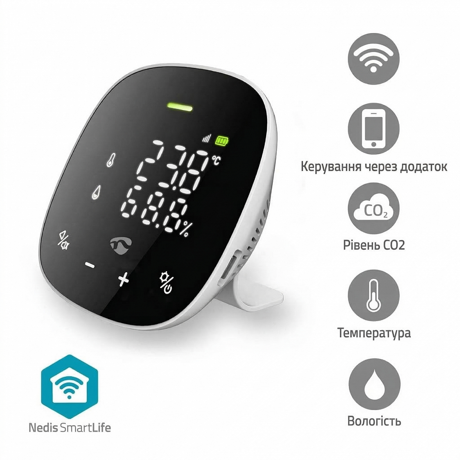 Розумний монітор якості повітря Nedis SmartLife CO2 / Wi-Fi / Температура / Вологість, фото №3 Розумний монітор якості повітря Nedis SmartLife CO2 / Wi-Fi / Температура / Вологість, фото №3