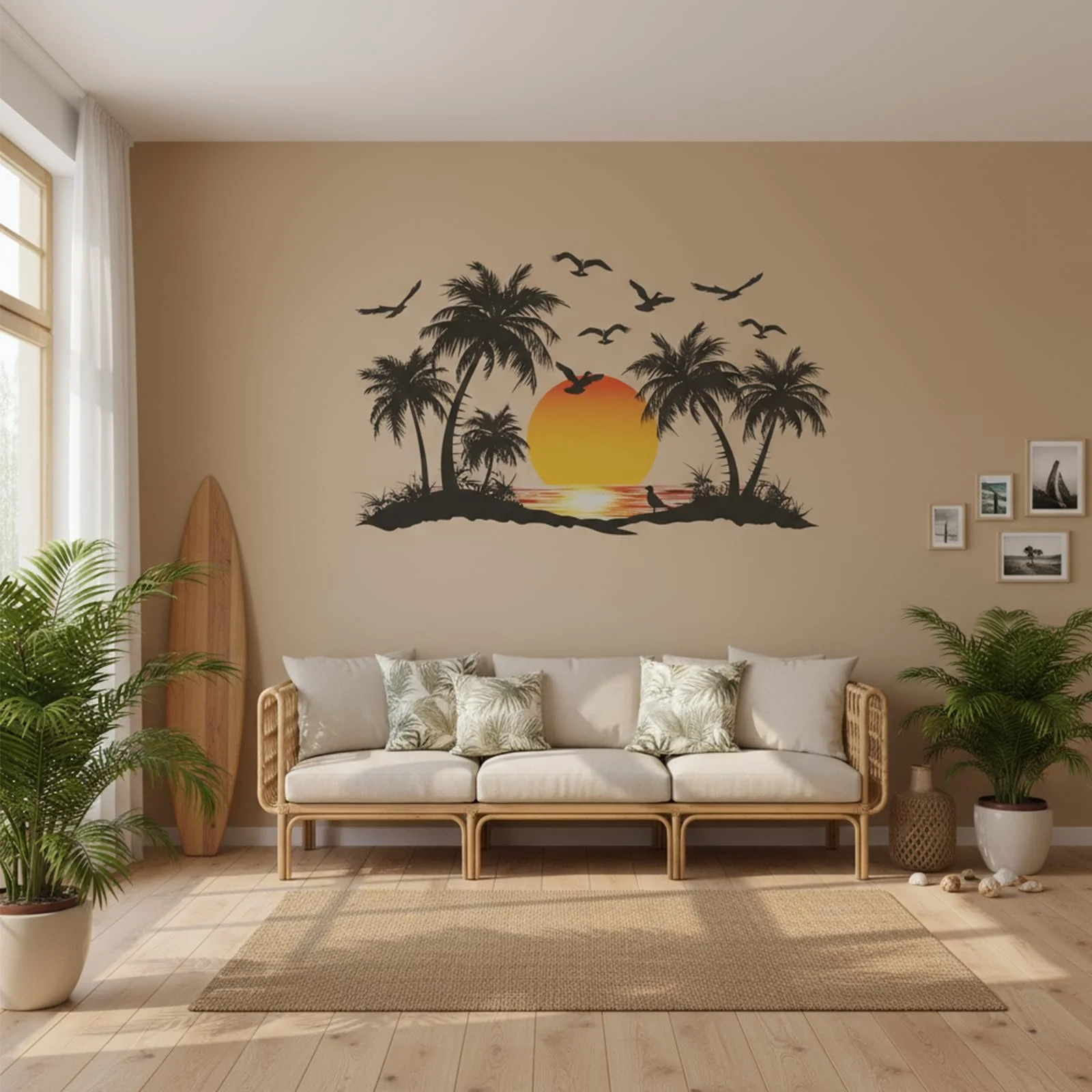 Наклейка на стіну Бохо Пальмове листя Тропічні рослини Птахи, фото №4