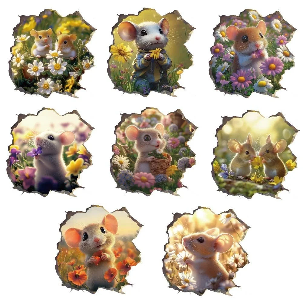 Наклейки на стіну SUPERDANT 3D Small Mouse and Flowers 8 шт., фото №3