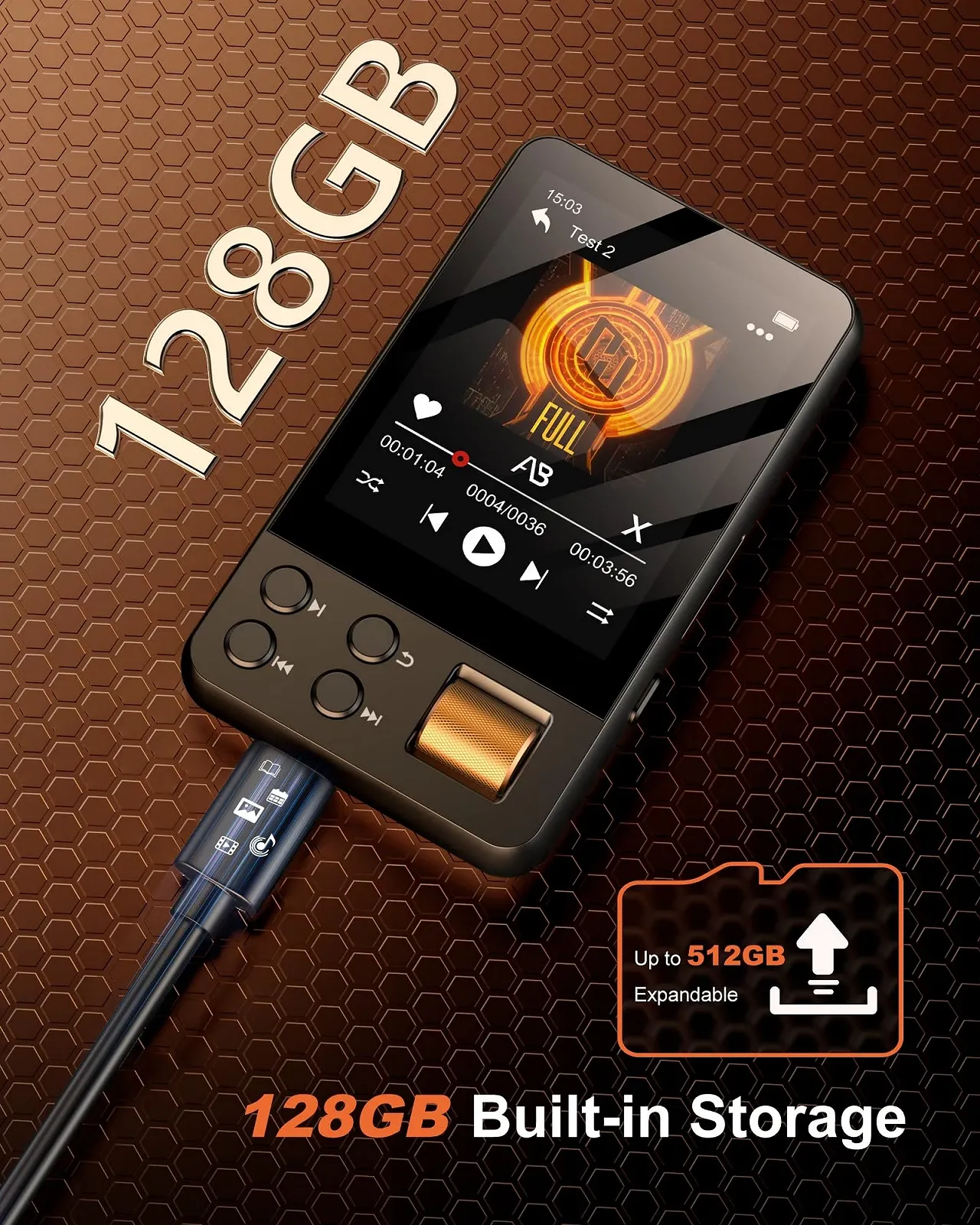 MP3-плеер AGXOV 128GB Bluetooth с наушниками, с 2.4-дюймовым сенсорным экраном, MP4-плеер с поддержкой Amazon Music, Deezer, FM-радио, диктофон, устройство для чтения электронных книг, фото №4