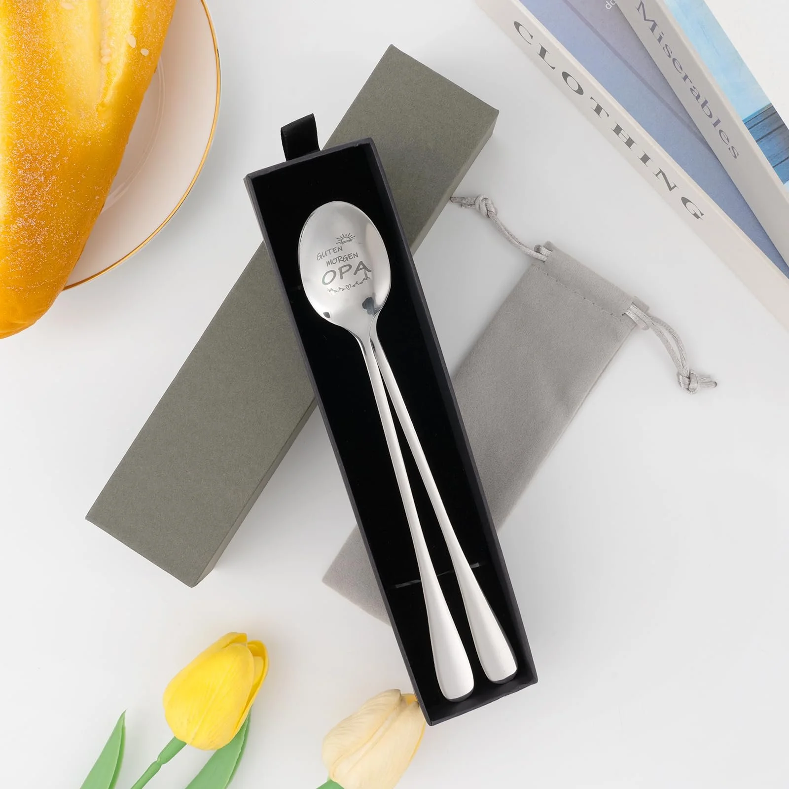 Ложка Кавова з гравіюванням Guten Morgen Oma/Opa, 2 шт, фото №3