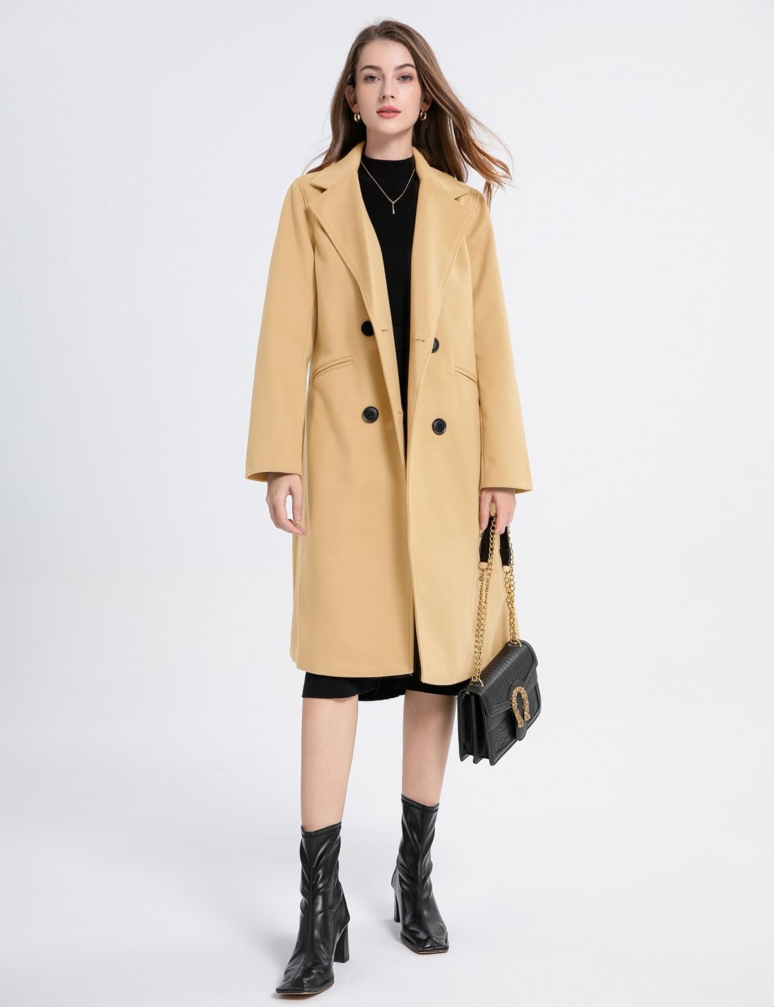 Жіноче вовняне пальто Vanchenl Двобортне Середньої Довжини, фото №3