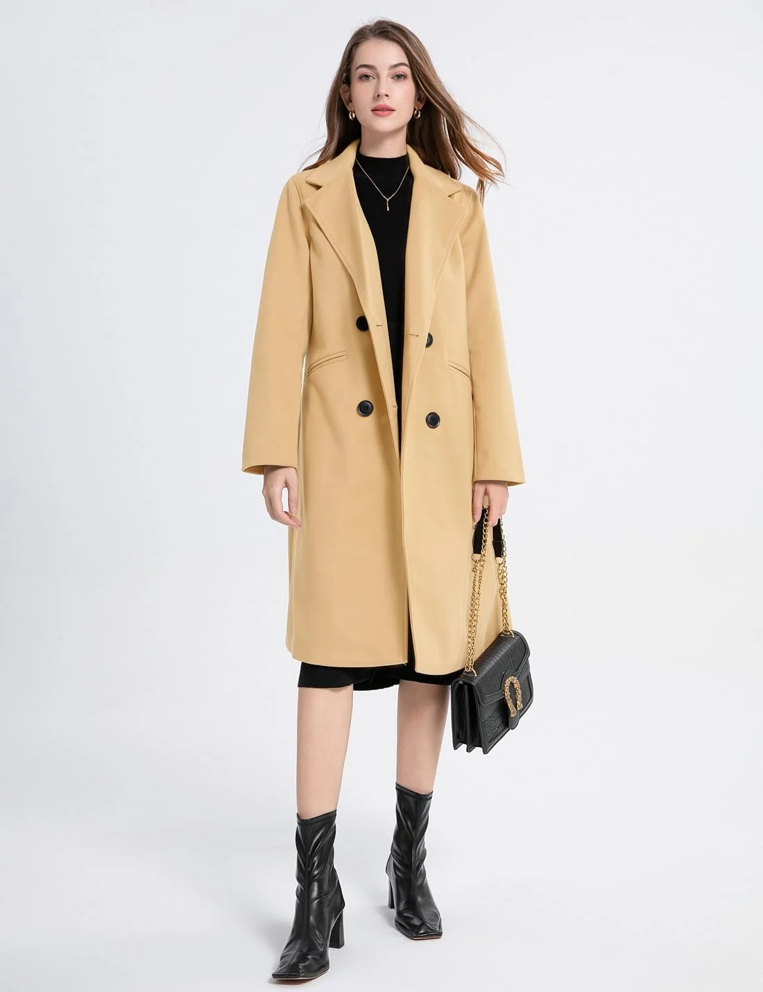 Жіноче вовняне пальто Vanchenl Двобортне Середньої Довжини, фото №3 Жіноче вовняне пальто Vanchenl Двобортне Середньої Довжини, фото №3