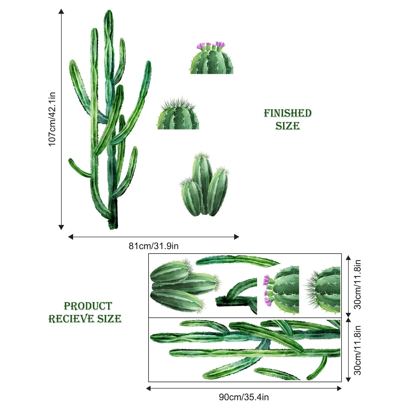 Наклейка на стіну Supzone Кактус Тропічні рослини зелена, фото №6