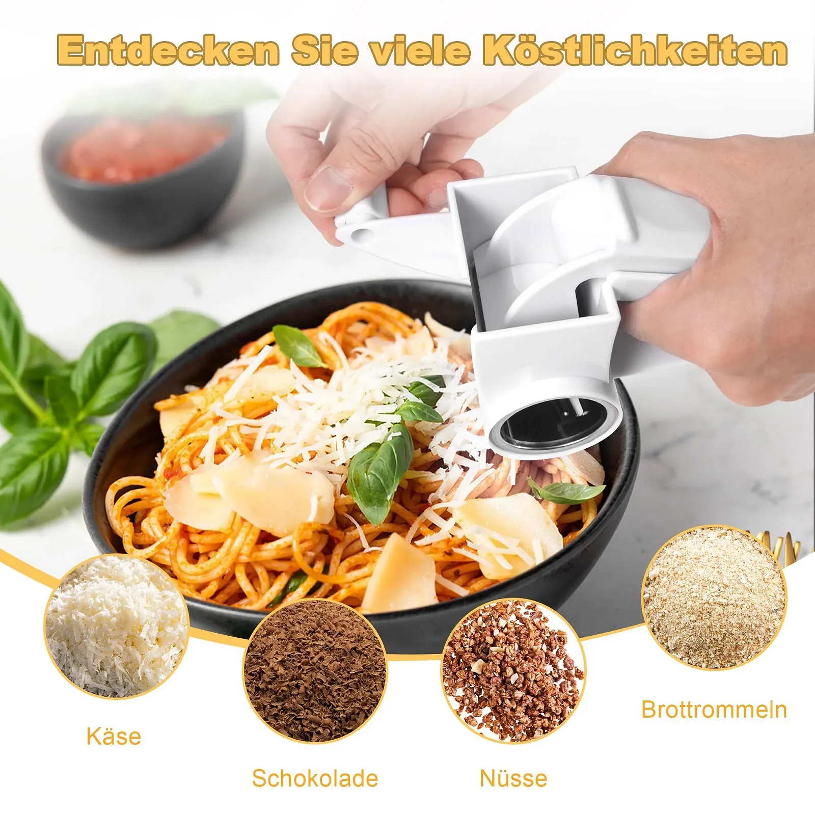 Терка з ручкою для сиру Parmesan, 3 змінних барабани з нержавіючої сталі, фото №2