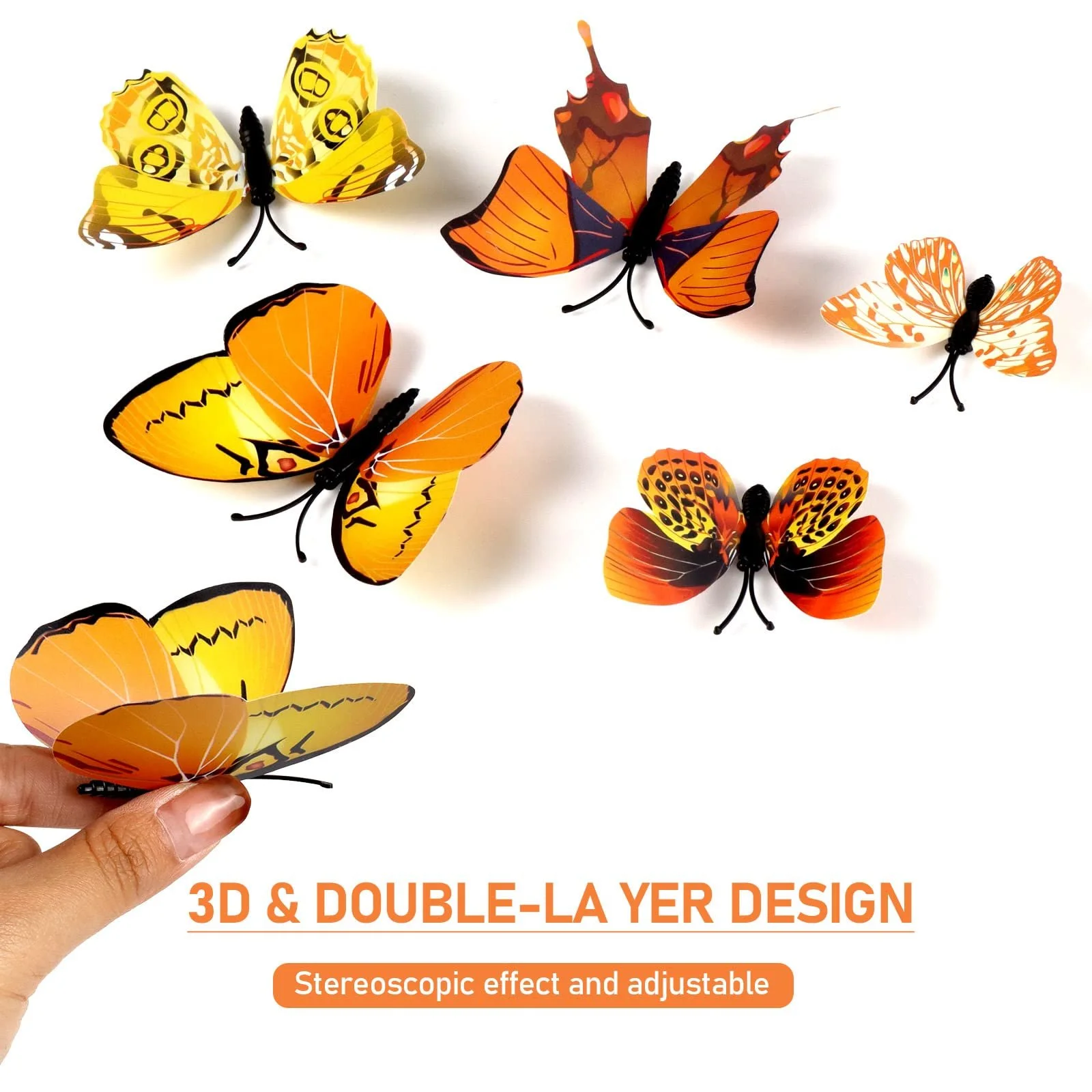 Наклейки на стіну 3D Метелики 72 шт. Жовті, фото №4 Наклейки на стіну 3D Метелики 72 шт. Жовті, фото №4