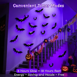 Набір для декору на Хелловін Гірлянда та 3D наклейки Кажани 20 LED 6 м Фіолетовий synthetic.ua - Фото 1