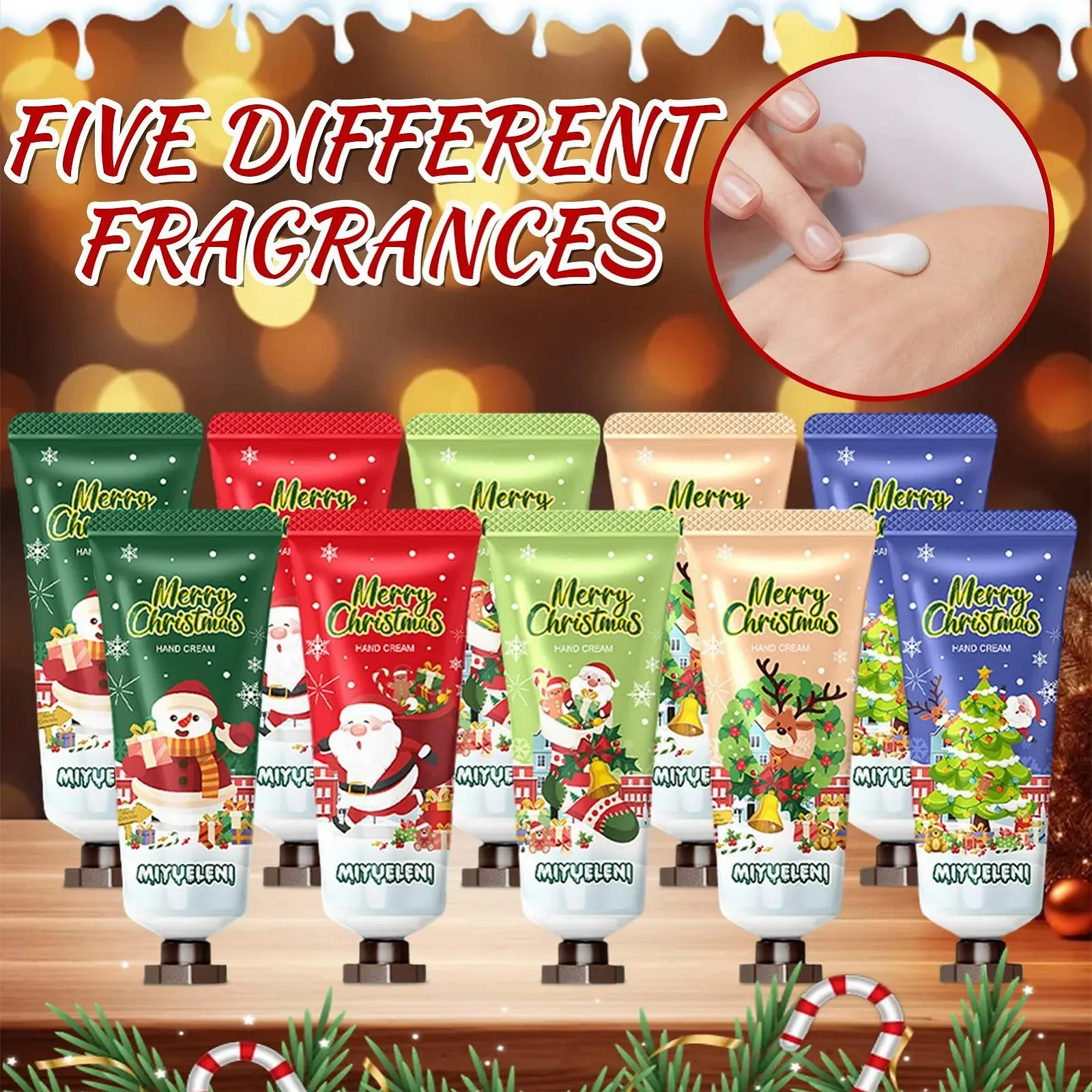 Набор Кремов для Рук Рождественский, 10 Штук Мини Кремов для Рук с Рождественскими Открытками, Мини Крем для Рук, Парфюмированный Крем для Рук, для Сухой и Потрескавшейся Кожи Рук, для Женщин и Мужчин, Рождественский Подарок, фото №3
