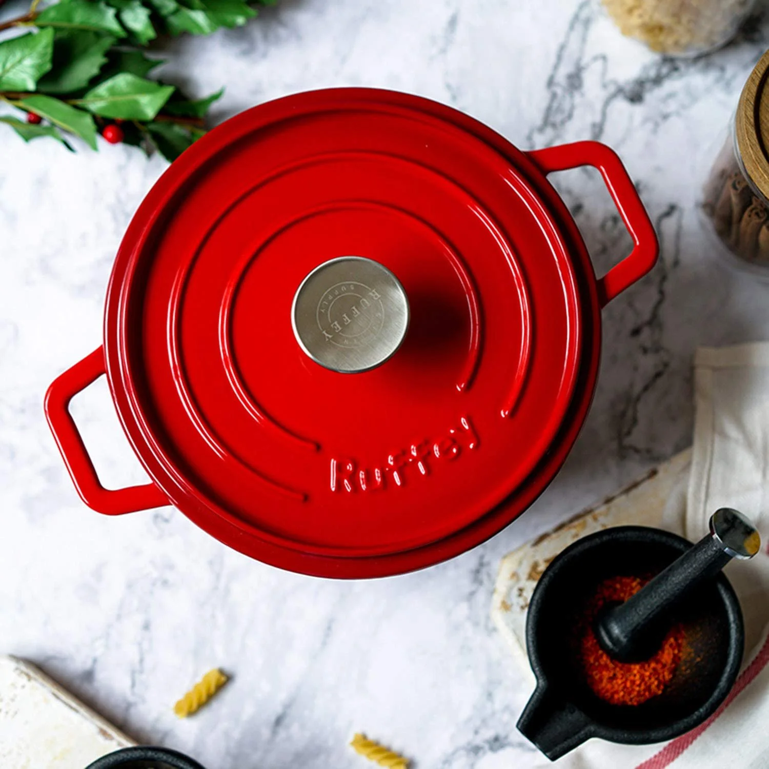Каструля AIBAB емальована чавунна кругла для супу двовушна 22 см 3.7 л червона, фото №4 Каструля AIBAB емальована чавунна кругла для супу двовушна 22 см 3.7 л червона, фото №4