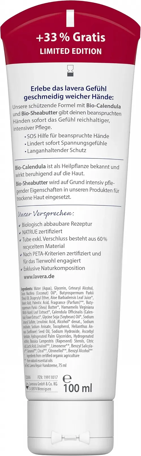 Крем для рук Lavera Repair - SOS крем для рук - Снимает чувство стянутости - Длительная защита - Веганский - Натуральная косметика - 100 мл, фото №5