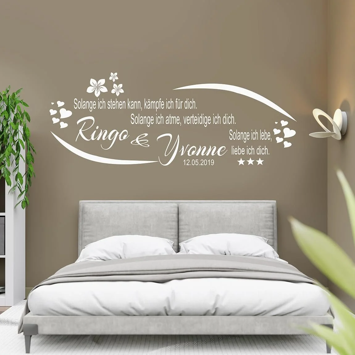 Наклейка на стіну tjapalo a-pk78 Напис "so lange ich lebe Liebe ich Dich" з 2 іменами та датою 160 x 50 см, фото №3