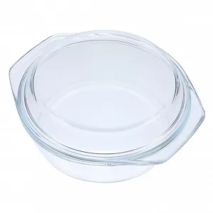 Форма для запікання скляна з кришкою кругла термостійка прозора - Фото 1