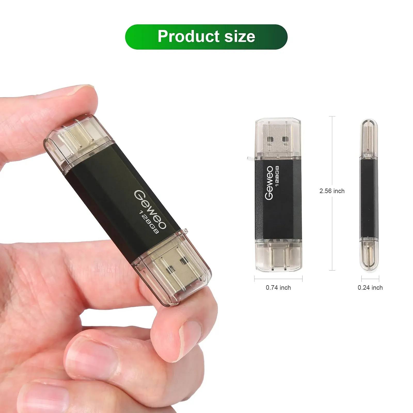 USB-накопичувач OTG 2 в 1 128 ГБ Type-C USB 2.0 Чорний, фото №7 USB-накопичувач OTG 2 в 1 128 ГБ Type-C USB 2.0 Чорний, фото №7