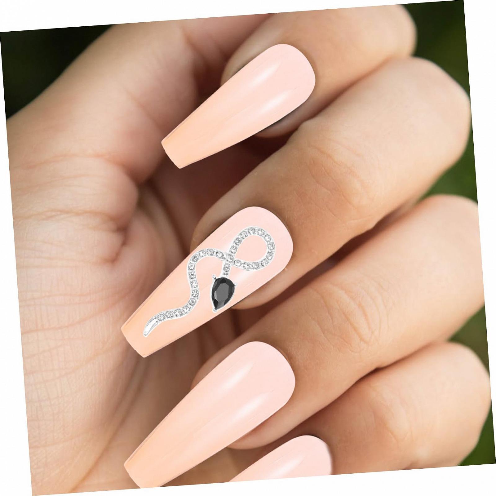 Украшения для ногтей в форме змеи Homoyoyo, набор 4 шт, из металлического сплава со сверкающими стразами, фото №7