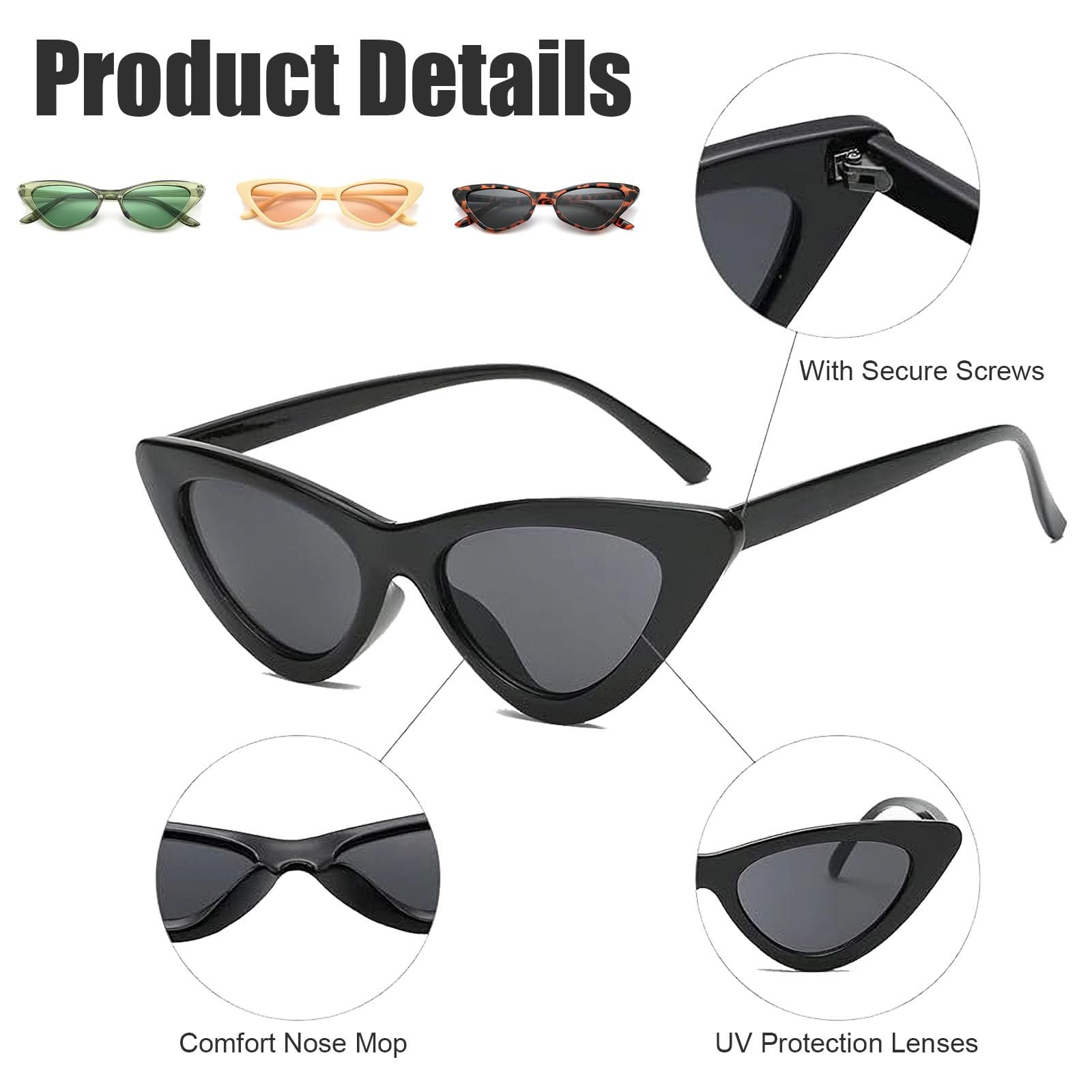 Вінтажні сонцезахисні окуляри «котяче око» Унісекс, 4 пари, чорні, бежеві, фото №4 Вінтажні сонцезахисні окуляри «котяче око» Унісекс, 4 пари, чорні, бежеві, фото №4