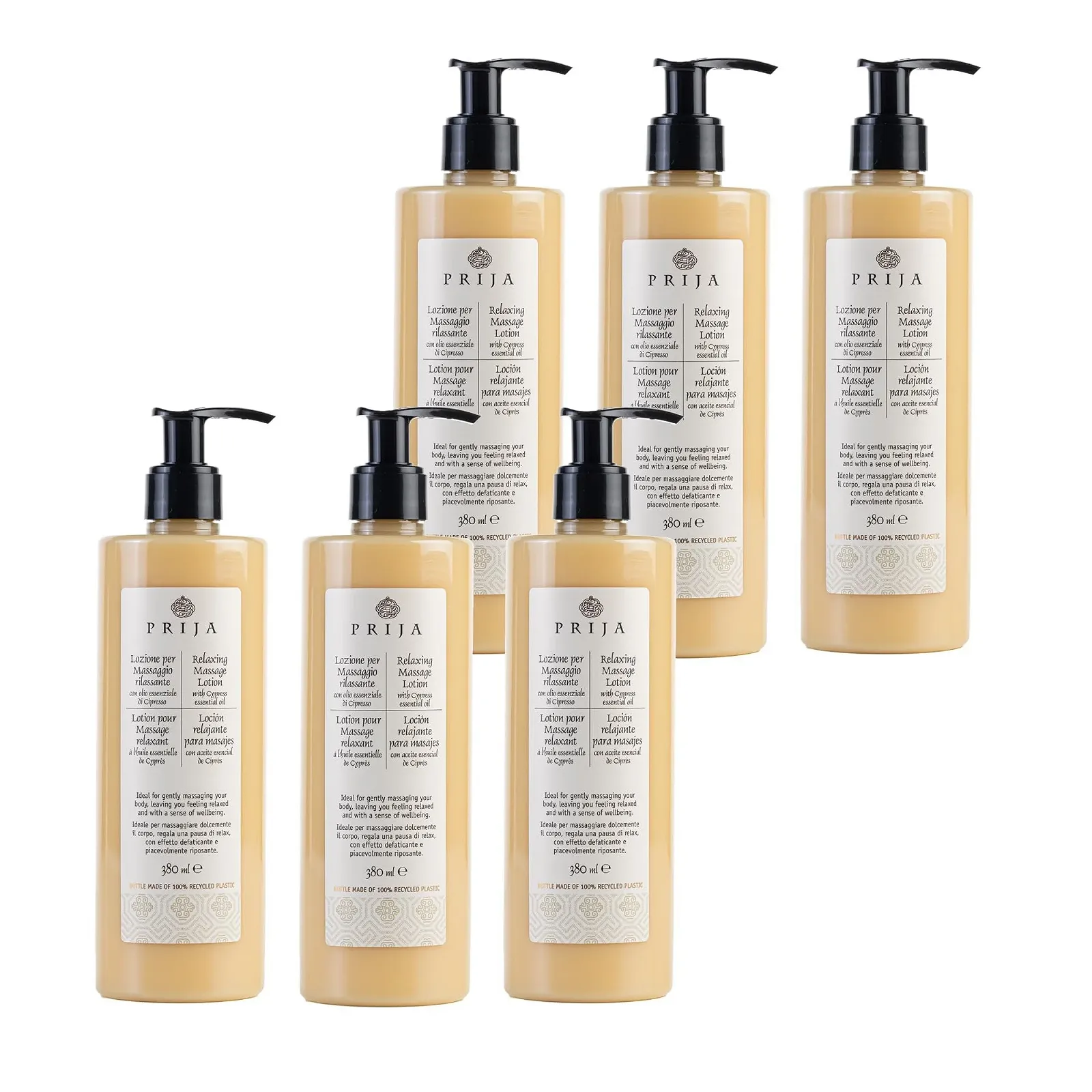 Лосьйон для масажу Prija Relaxing з алое вера та кипарисовою олією 380 мл, 6 шт, фото №1