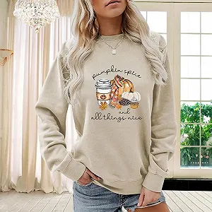 Женская Толстовка MLZHAN Pumpkin Spice and All Things Nice Хэллоуин K?rbis Coffee Print Осень-Зима synthetic.ua - Фото 1