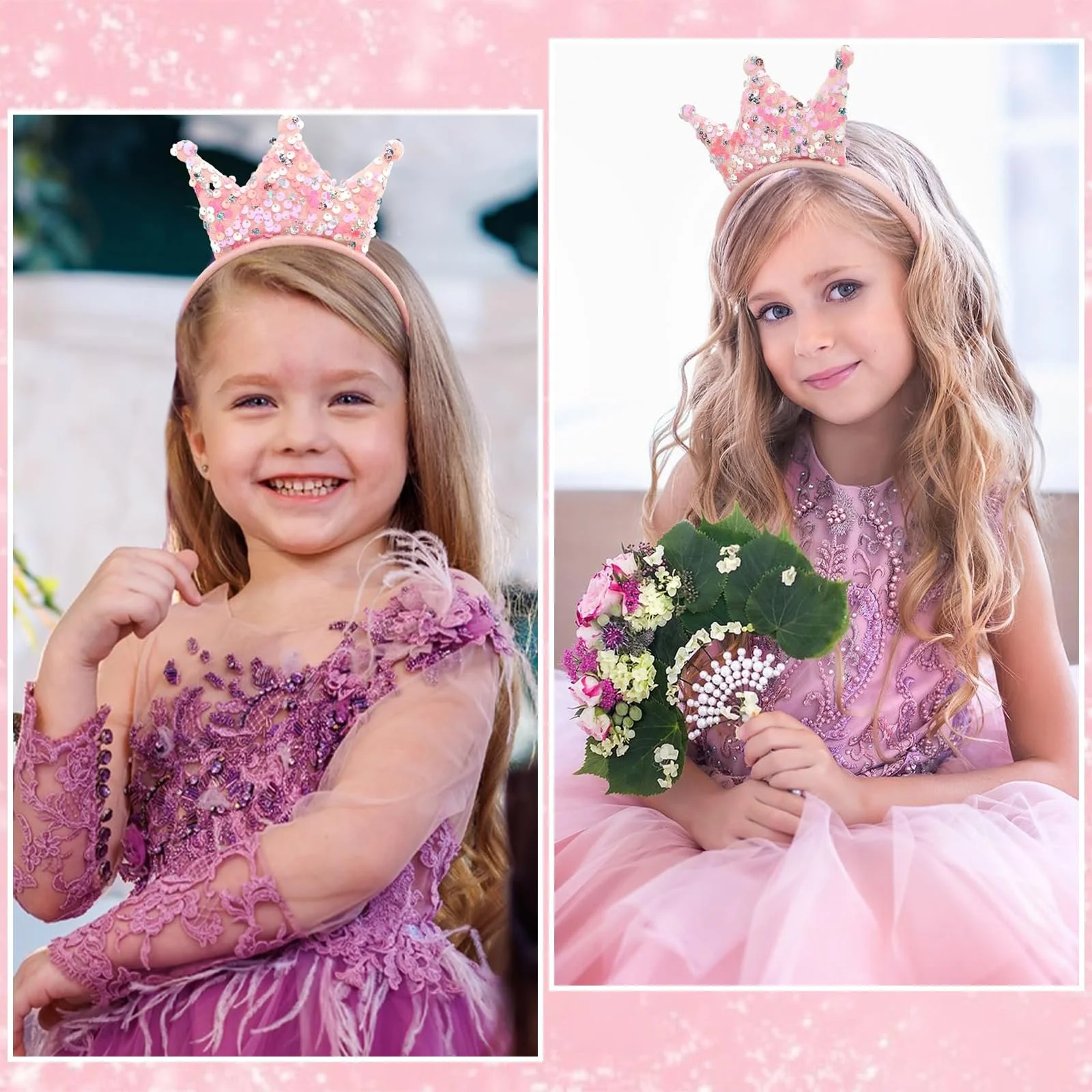 Обруч для волос Корона Блестки Розовый, фото №4