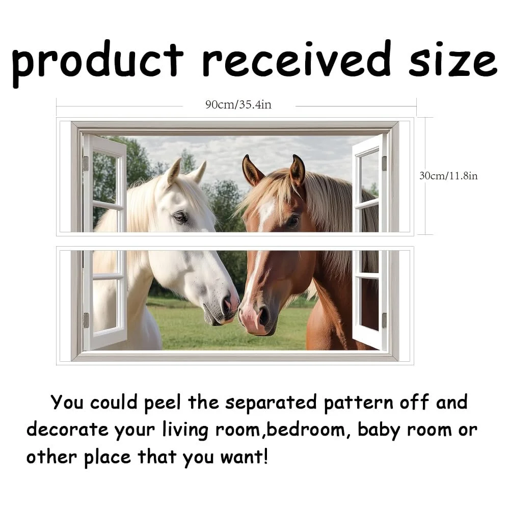 Настінна наклейка SUPERDANT Коні перед вікном Вінілова Велика кольорова, фото №2