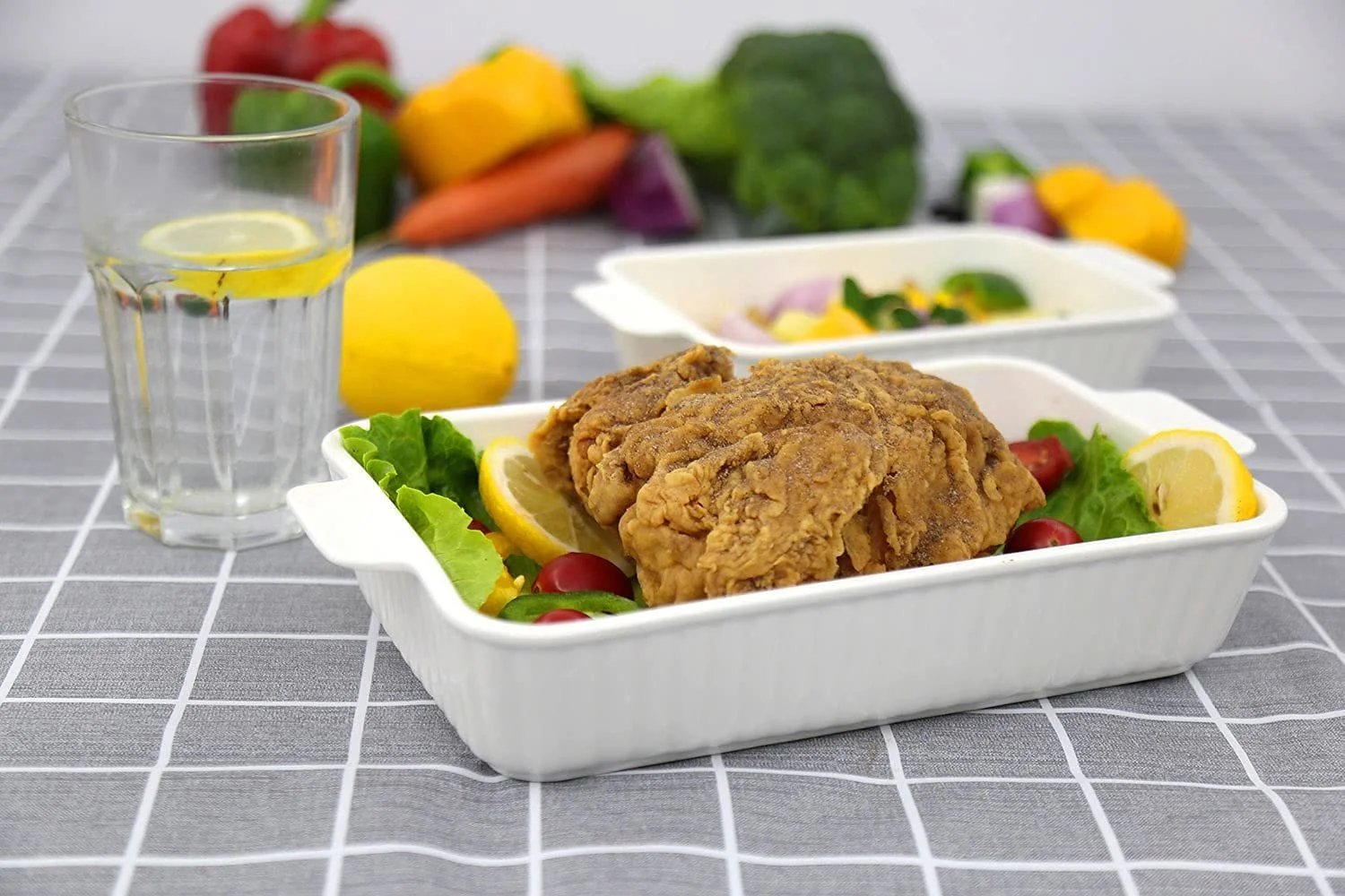 Набор форм для запекания Porcelain 2 шт. Белые прямоугольные полосатые с ручками, фото №4