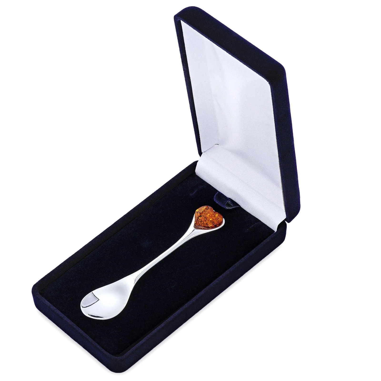 Ложка Сувенірна Sterling Silver Polished Baltic Amber Серце M Срібна, фото №4