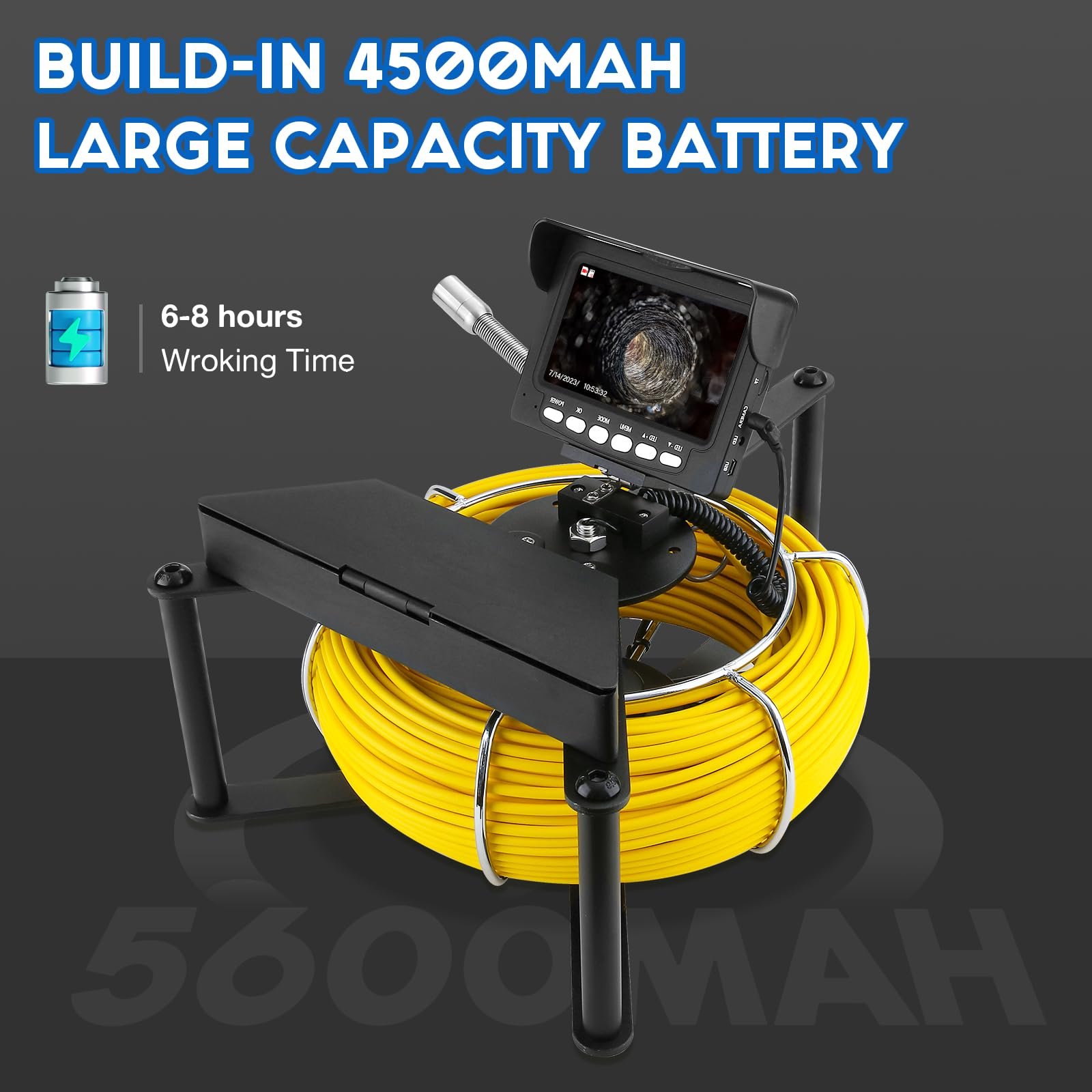Инспекционная камера ESANHAO 22 мм IP68 Водонепроницаемая 1000TVL 4,3" Монитор Аккумулятор 4500mAh USB, фото №7