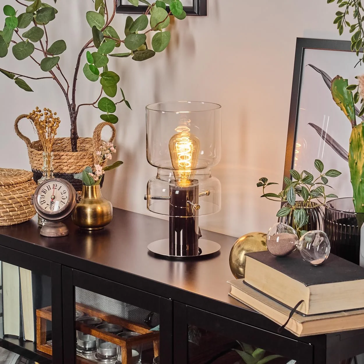 Настільна лампа HOFSTEIN Hasvik метал / скло Чорний/Хром/Прозорий, фото №7