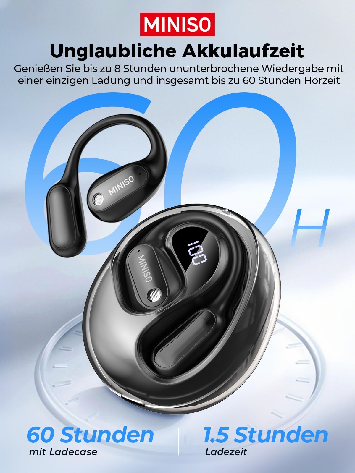 Навушники-перекладач MINISO MS190 AI, 3-в-1, 134 мови, 5 режимів перекладу, Bluetooth 6.0, 60 годин для навчання, фото №6