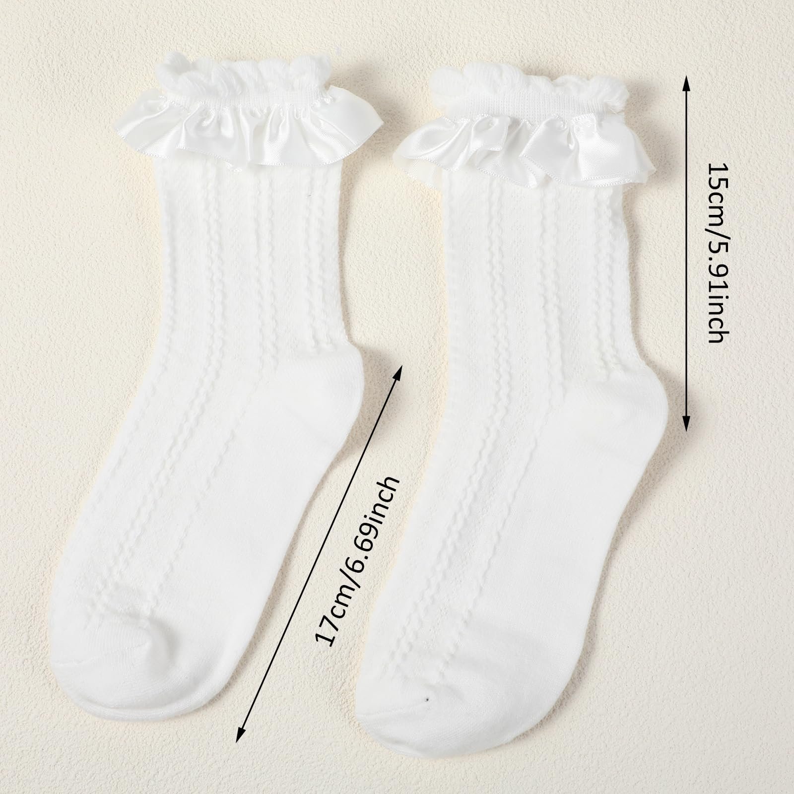 Носки с рюшами Mabor Белые, 3 пары Мягкие носки с рюшами, Женские носки из гребенного хлопка с кружевом, Милые носки принцессы Лолиты для девочек, фото №2